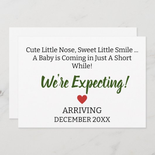 かわいい小さな鼻、甘い小さなスマイル妊娠 案内状 (正面/裏面)