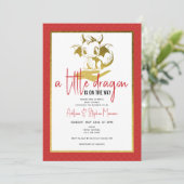 かわいい小さな龍が赤い赤ちゃんシャワーの途中にある 招待状 (スタンド正面)