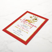 かわいい小さな龍が赤い赤ちゃんシャワーの途中にある 箔招待状 (回転した状態)