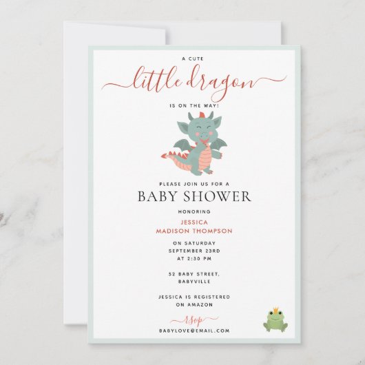 かわいい小さな龍の道に男の子の赤ちゃんシャワー 招待状 (正面)