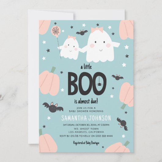 かわいい'小さなBOOはほとんど期限である'女の子の赤ちゃんシャワー 招待状 (正面)