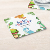 かわいい小さなDino赤ちゃんシャワー スクエアペーパーコースター (アングル)
