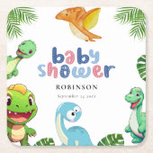 かわいい小さなDino赤ちゃんシャワー スクエアペーパーコースター (正面)