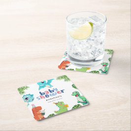 かわいい小さなDino赤ちゃんシャワー スクエアペーパーコースター