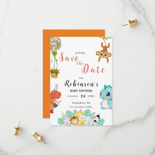 かわいい小さなDino赤ちゃんシャワー セーブザデート (正面/裏面インサイチュ)