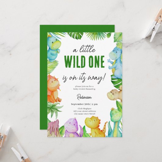 かわいい小さなDino赤ちゃんシャワー 招待状 (正面/裏面インサイチュ)