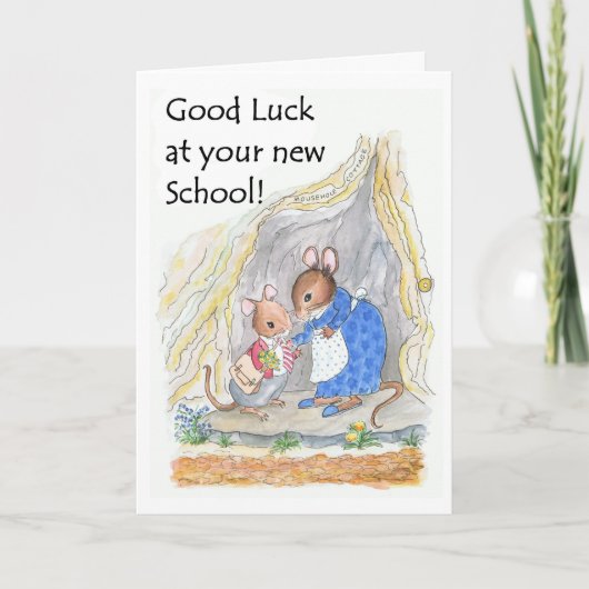 かわいい小ねずみが新しい学校 カード (正面)