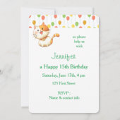 かわいい小オレンジ色の猫ネコ誕生日 招待状 (裏面)