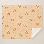 かわいい小キツネの模様オンクリーム シェルパブランケット (正面(横))