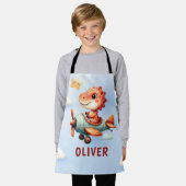 かわいい小パイロット恐竜飛んでいる飛行機 エプロン (着用した状態)