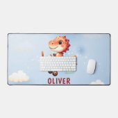 かわいい小パイロット恐竜飛んでいる飛行機 デスクマット (キーボード&マウス)