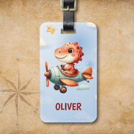 かわいい小パイロット恐竜飛んでいる飛行機 ラゲッジタグ