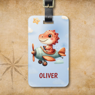 かわいい小パイロット恐竜飛んでいる飛行機 ラゲッジタグ