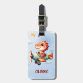 かわいい小パイロット恐竜飛んでいる飛行機 ラゲッジタグ (正面縦)