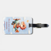 かわいい小パイロット恐竜飛んでいる飛行機 ラゲッジタグ (裏面横)