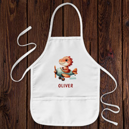 かわいい小パイロット恐竜飛んでいる飛行機 子供用エプロン