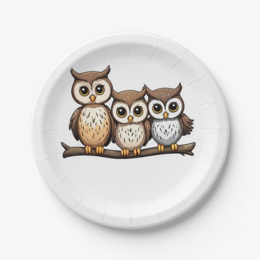 かわいい小フクロウ3 ペーパープレート (正面)