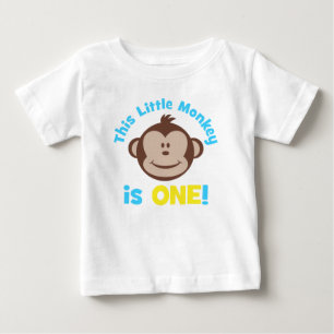かわいい小モダン猿の男の子1歳の誕生日シャツ ベビーTシャツ