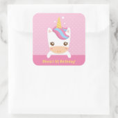 かわいい小ユニコーン最初の誕生日パーティステッカー スクエアシール (バッグ)