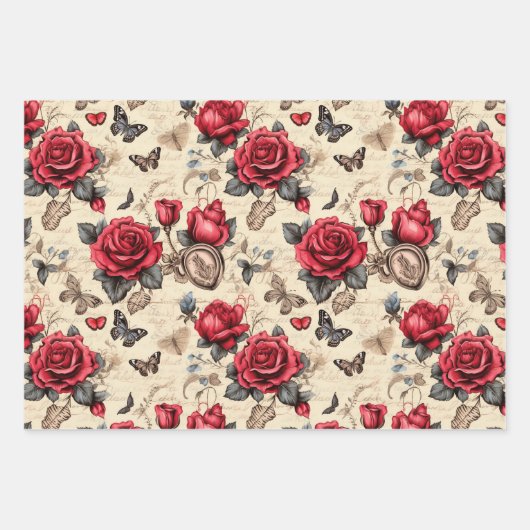 かわいい小ヴィンテージバレンタインのパターン ラッピングペーパーシート (正面3)