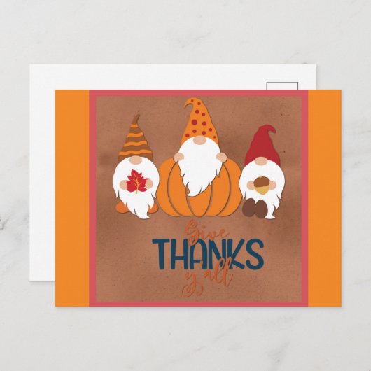 かわいい小人たち、感謝を捧げる 秋の季節 ポストカード (正面/裏面)