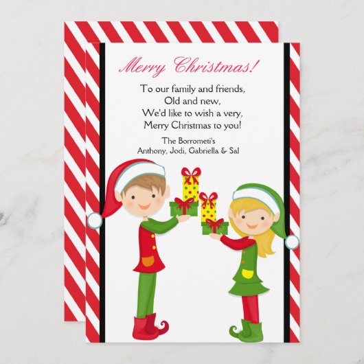 かわいい小人と贈り物用クリスマスカード シーズンカード (正面/裏面)