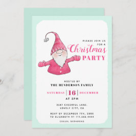 かわいい小人のミントグリーンとピンクのクリスマスパーティー 招待状