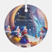 かわいい小人はクリスマスイブを期待する ガラスオーナメント (正面)