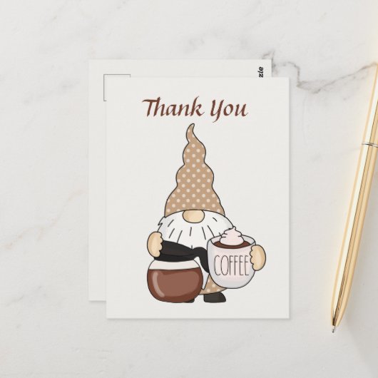 かわいい小人コーヒーショップの出店者、テキストを追加 「ありがとう」 ポストカード (正面/裏面インサイチュ)