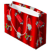 かわいい小人赤いクリスマス ラージペーパーバッグ (裏面アングル)