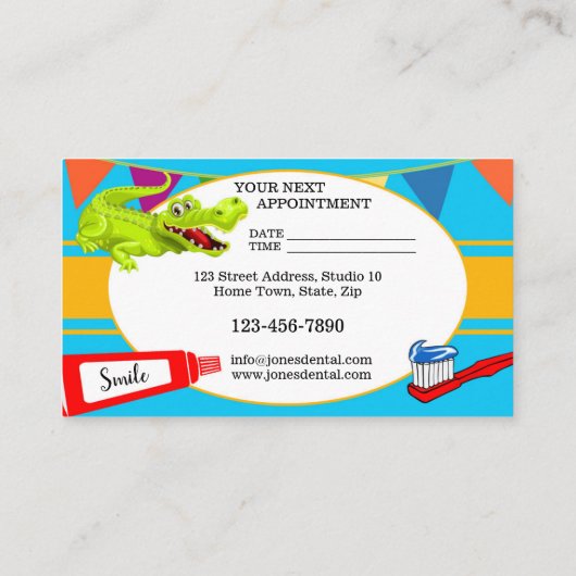 かわいい小児歯科医アポイントメント名刺 予約カード (裏面)