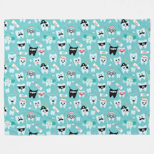 かわいい小児歯科歯の歯型 フリースブランケット (正面(横))