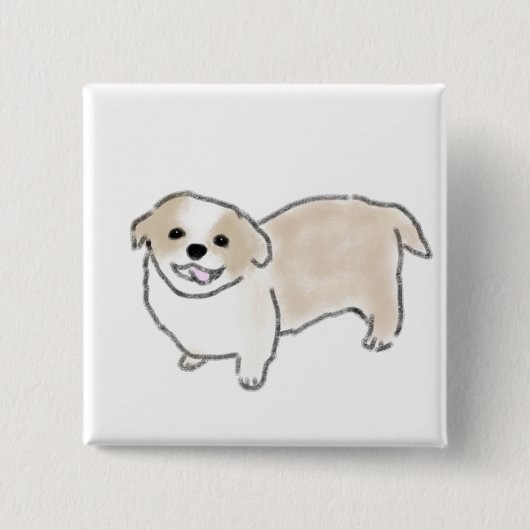 かわいい小型の薄茶色の子犬ギフト 缶バッジ (正面)