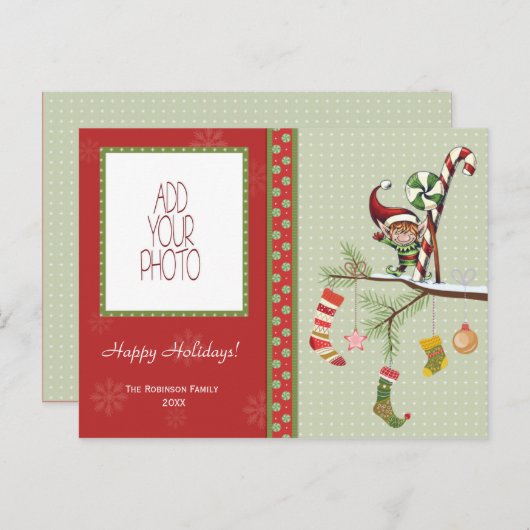 かわいい小妖精や小人およびクリスマスのソックス シーズンポストカード (正面/裏面)