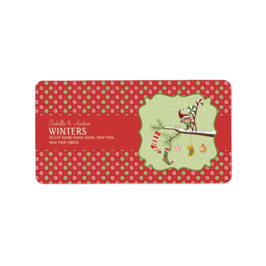 かわいい小妖精や小人とクリスマスソックス ラベル (正面)