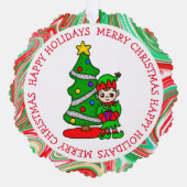 かわいい小妖精や小人とクリスマスツリーパーソナライズされたギフトラベル オーナメントカード (正面)