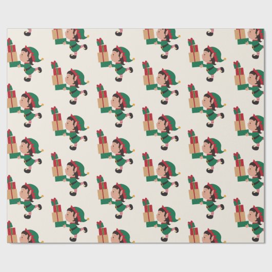 かわいい小妖精や小人とクリスマスプレゼント ラッピングペーパー (フラット)