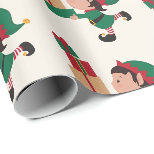 かわいい小妖精や小人とクリスマスプレゼント ラッピングペーパー (ロールコーナー)