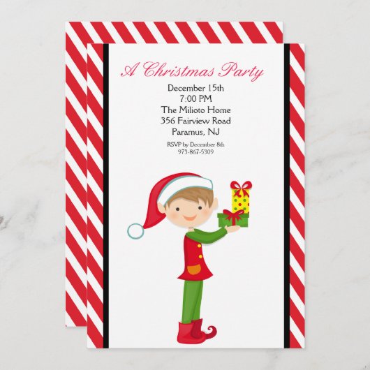 かわいい小妖精や小人と現在のクリスマスパーティー招待状 招待状 (正面/裏面)