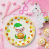 かわいい小妖精や小人と紅葉感謝祭紙プレート ペーパープレート (パーティー)