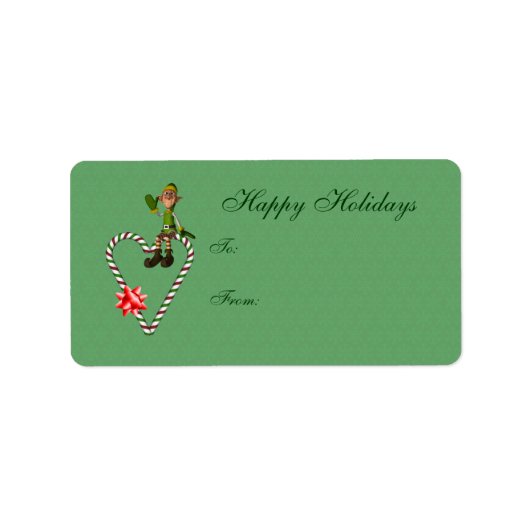 かわいい小妖精や小人のキャンディ・ケーンのハートのクリスマスのプレゼントのラベル ラベル (正面)