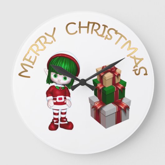 かわいい小妖精や小人のクリスマス ラージ壁時計 (正面)