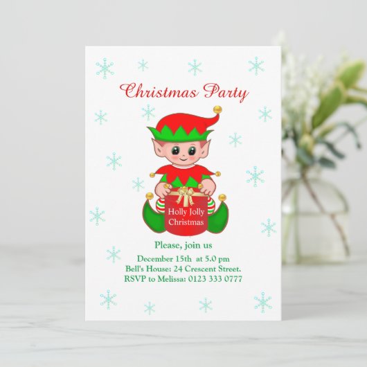 かわいい小妖精や小人オンホワイトクリスマスパーティの招待状 招待状 (スタンド正面)