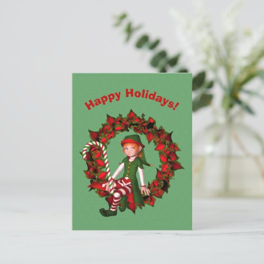 かわいい小妖精や小人オンリースクリスマスホリデーポストカード シーズンポストカード (スタンド正面)