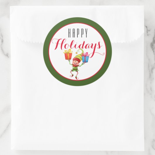 かわいい小妖精や小人ギフト付きハッピーホリデイ/グリーン ラウンドシール (バッグ)