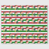 かわいい小妖精や小人クリスマスレッド&グリーンストライプズ ラッピングペーパー (フラット)