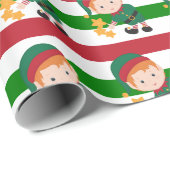 かわいい小妖精や小人クリスマスレッド&グリーンストライプズ ラッピングペーパー (ロールコーナー)