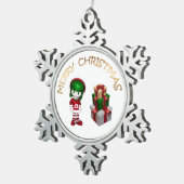 かわいい小妖精や小人クリスマス スノーフレークピューターオーナメント (右)