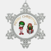 かわいい小妖精や小人クリスマス スノーフレークピューターオーナメント (正面)