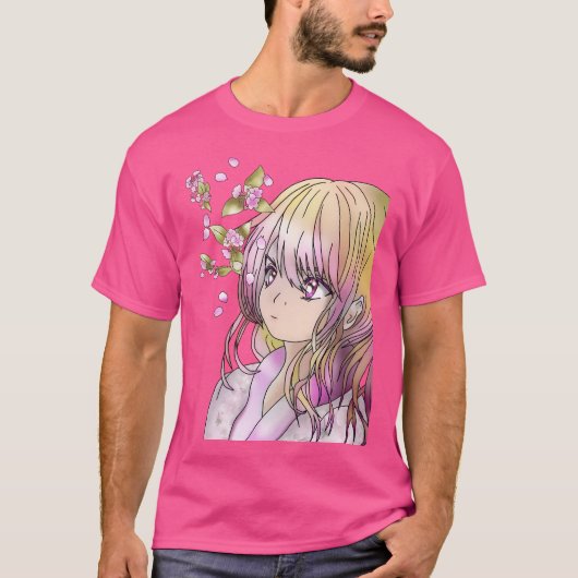 かわいい小妖精や小人ドロイド落ちる桜 Tシャツ (正面)